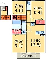 JR内房線 浜野駅 徒歩14分の賃貸アパート 2階3LDKの間取り