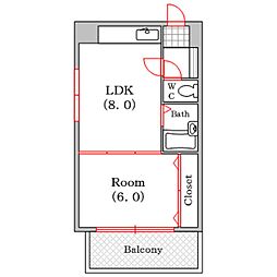 かがせビル 1LDKの間取図画像
