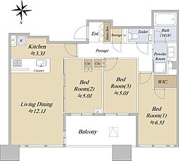 シティタワー武蔵小杉 31階3LDKの間取り