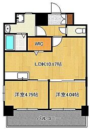 ＡＬｉＳＳ歯科大前 9階2LDKの間取り