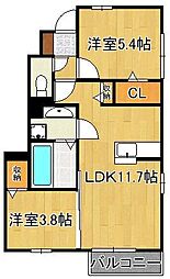 サニーコートB棟 2LDKの間取図画像