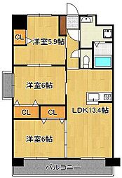 フローラ菜園場 3LDKの間取図画像