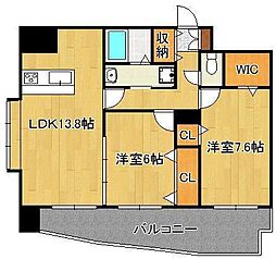 サンシャインマリンズ井堀 2LDKの間取図画像