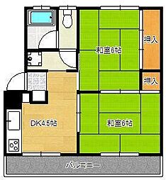 シャトレ泉台2B棟 2DKの間取図画像