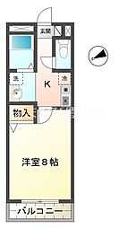 セレニール和合II 2階1Kの間取り