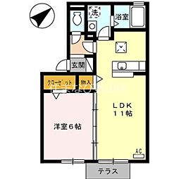 セジュール東郷 1階1LDKの間取り