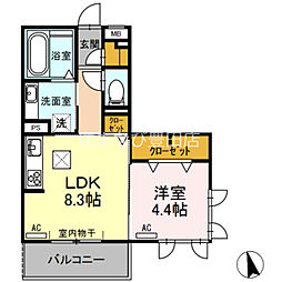 クリアトゥレスB 1LDKの間取図画像