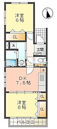 日之出丸太1 2DKの間取図画像
