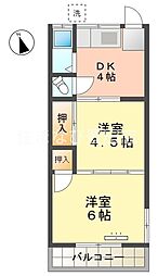 ラ・エスペランサB棟 2DKの間取図画像