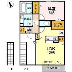 ノートルメゾン2棟 1LDKの間取図画像