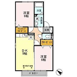 カーサフェリーチェB 2DKの間取図画像