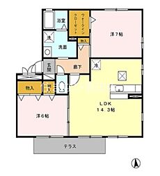 ヴェルジェA棟 2LDKの間取図画像