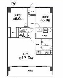 宝マンション小田井ウエスト 2LDKの間取図画像
