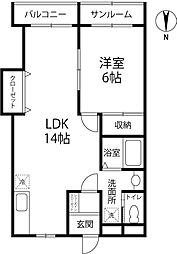 サザンハイツ 1LDKの間取図画像