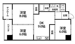 グリーンビュー泉ケ丘 3DKの間取図画像