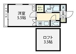 アップルハウス馬替 1Kの間取図画像