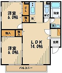 ツウィンズ 1階2LDKの間取り