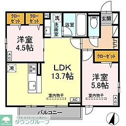 ドムスクレスト湘南台 2LDKの間取図画像