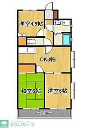 サンヒルズ白百合A棟 3DKの間取図画像