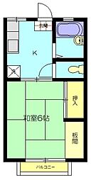 パナハイツ石井B 1Kの間取図画像