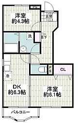 サンハイツ 2DKの間取図画像