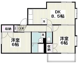 メゾン品濃坂 2DKの間取図画像