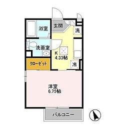 グレイス鎌倉B 1Kの間取図画像