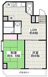 ホワイトキャッスル上大岡 2DKの間取図画像