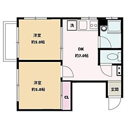 パインクレストコート 2階2DKの間取り