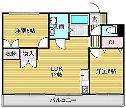 ソレイユ千 2LDKの間取図画像