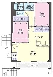 レ・フルーレットA 1階2LDKの間取り