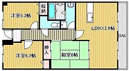 ツインオークス 6階3LDKの間取り
