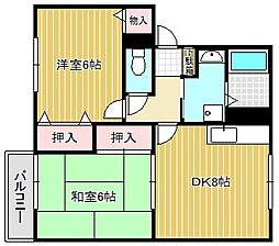 グランドゥールII 2階2DKの間取り
