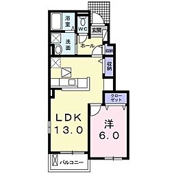 ブローテB 1階1LDKの間取り