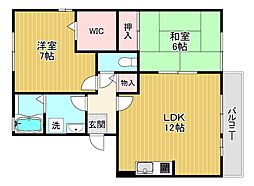 コスモ林 2LDKの間取図画像