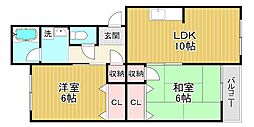 笠川83番館 2LDKの間取図画像