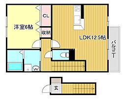 モンヴィーナスE 1LDKの間取図画像