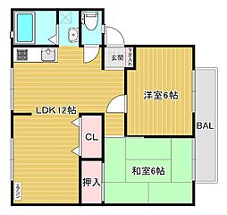 サンライフ永原A 2LDKの間取図画像
