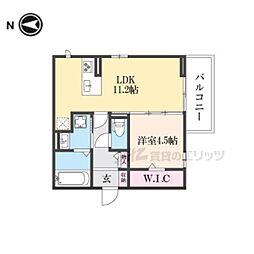 JR草津線 手原駅 徒歩21分の賃貸アパート 3階1LDKの間取り