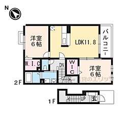 ルミエール　日野　I 2階2LDKの間取り