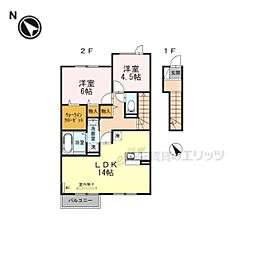 JR東海道・山陽本線 膳所駅 徒歩15分の賃貸アパート 1階2LDKの間取り