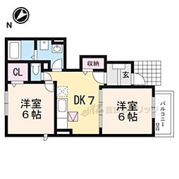 JR草津線 油日駅 徒歩6分の賃貸アパート 1階2DKの間取り