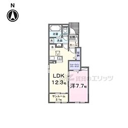 グランドハイツII 1階1LDKの間取り