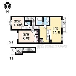 JR東海道・山陽本線 石山駅 徒歩17分の賃貸アパート 2階2LDKの間取り