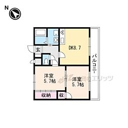 JR東海道・山陽本線 守山駅 徒歩15分の賃貸マンション 2階2DKの間取り