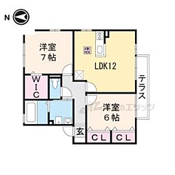 リビングタウン水口E棟 2LDKの間取図画像