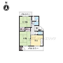 びわ湖美空団地7号棟 2DKの間取図画像