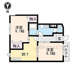 ベルドミール堅田 2DKの間取図画像
