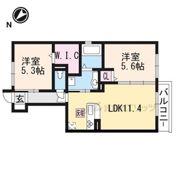 滋賀県栗東市川辺(賃貸アパート2LDK・1階・53.31㎡)の写真 その2