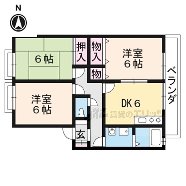 ウェルドミール高砂 B102｜滋賀県大津市高砂町(賃貸アパート3DK・1階・59.70㎡)の写真 その2